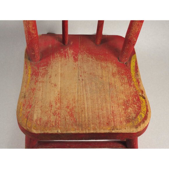 Vintage Doll Rocking Chair 14.5" Tall Red Yellow Wood Chair Primitive Folk Art - Picture 8 of 9